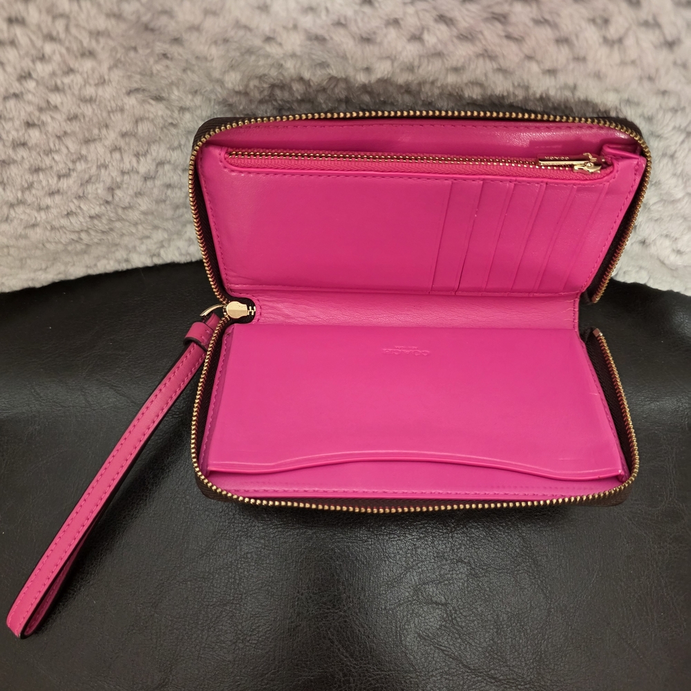 Coach Signature Brown Wristlet with Pink Strap - Picture 3 of 3